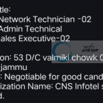 CNS Infotel Jammu Jobs Opportunities 2025