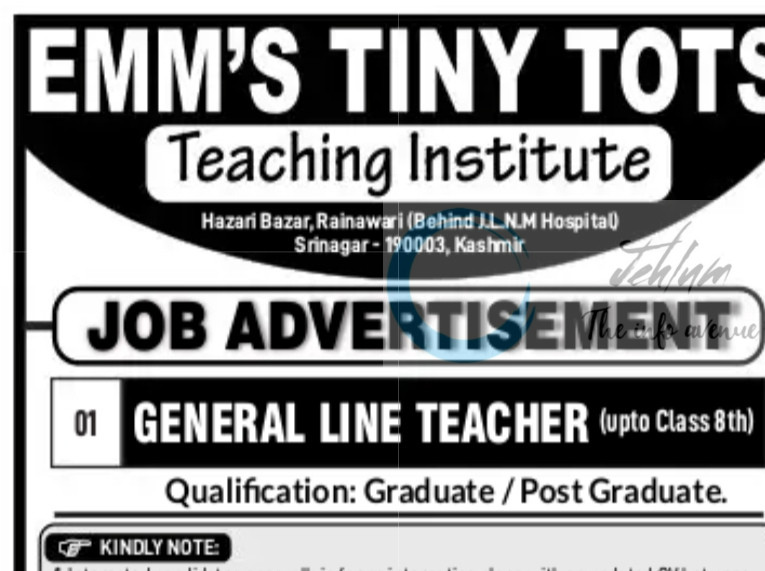 EMM'S TINY TOTS TEACHING INSTITUTE TEACHING JOB OPPORTUNITIES EMS/Advt/10/2025