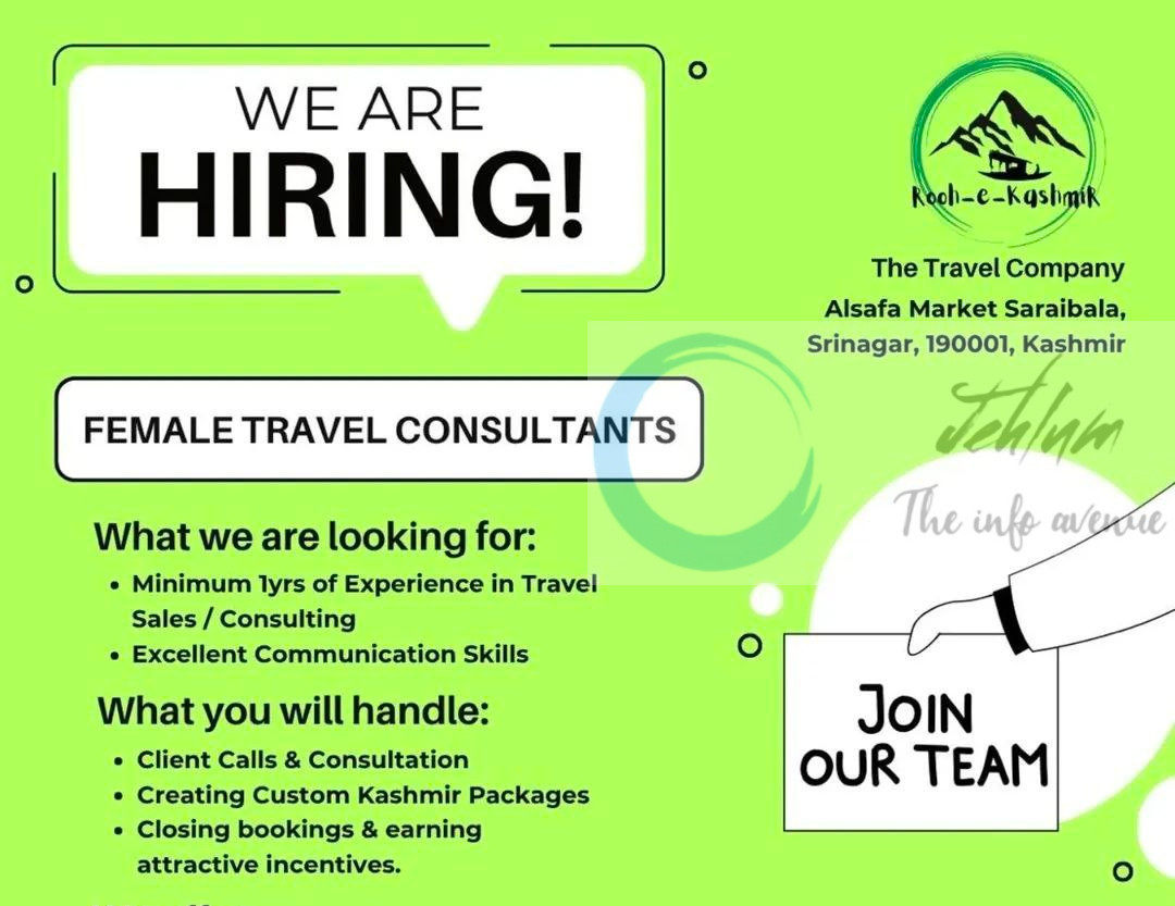 Rooh e kashmir The Travel Company srinagar Travel Consultants Job Opportunities 2025