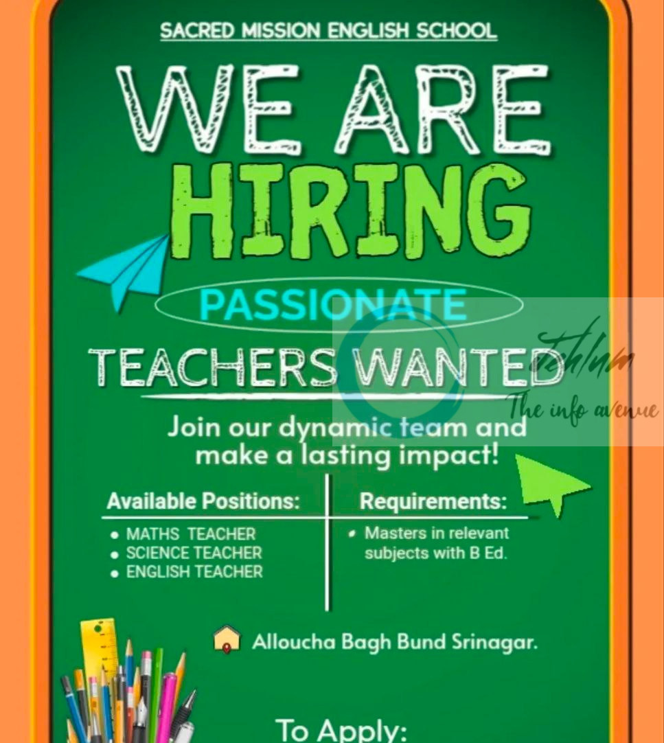 Sacred Mission English School SMES Srinagar job opportunities 2025