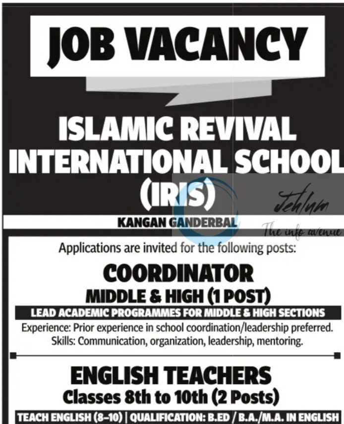 Islamic Revival International School IRIS Ganderbal job opportunities 2025
