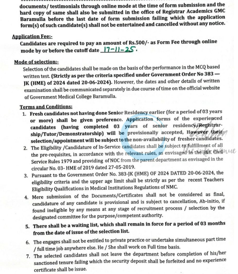Government Medical College Baramulla GMCB job opportunities notice 12 RA of 2025
