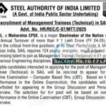 Steel Authority of India Limited SAIL Management Trainee Technical Recruitment Advt No HR/REC/C-97/MTT/2025 Job Opportunities