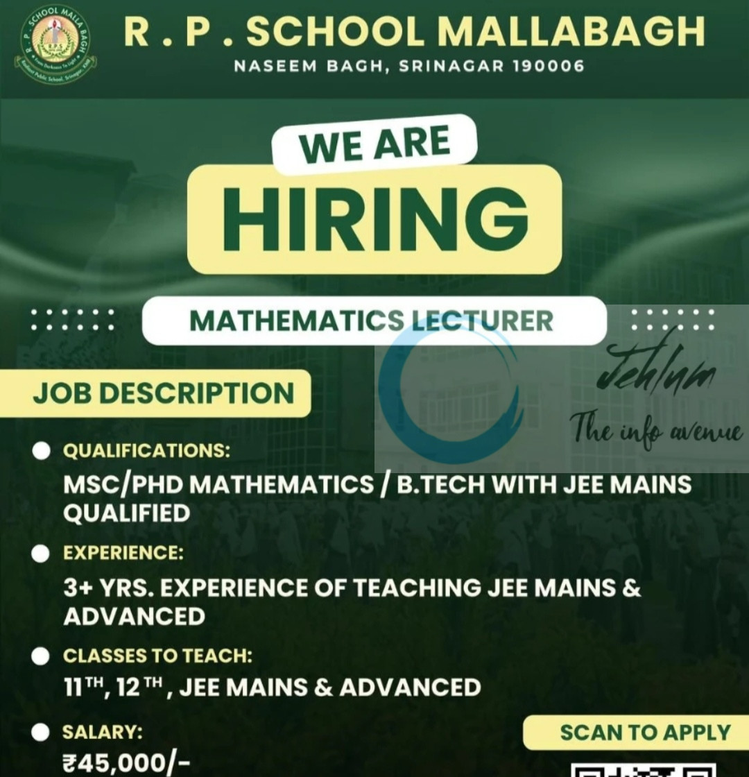 RP School Mallabagh Srinagar Mathematics Lecturer Recruitment Opportunity 2025