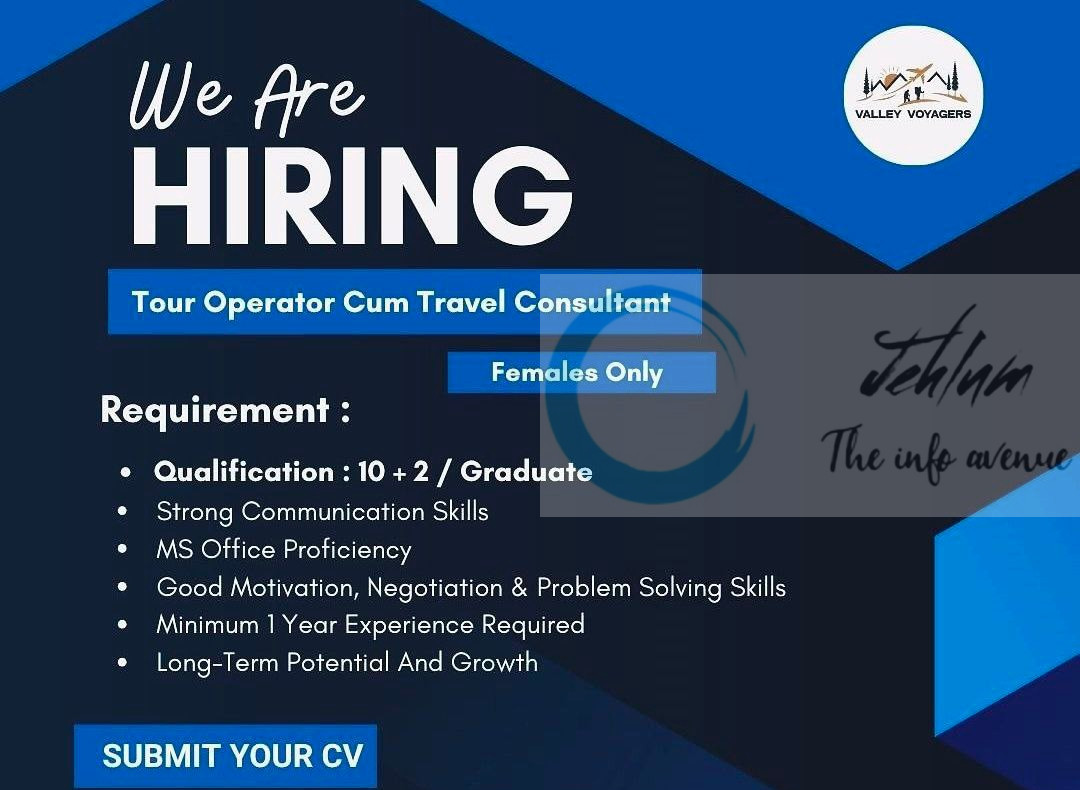 Valley Voyagers srinagar job opportunities 2025