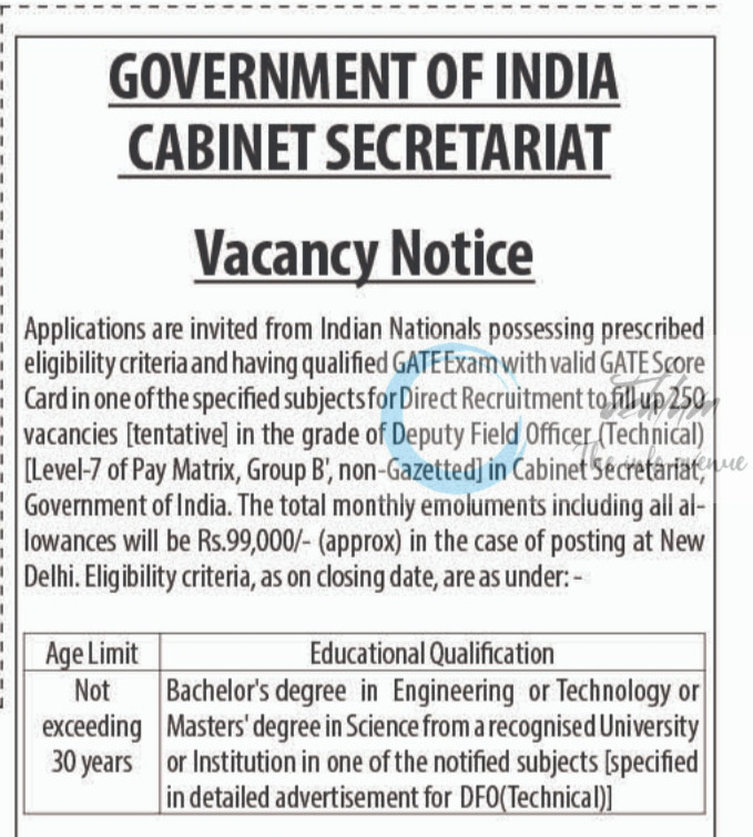 Cabinet Secretariat Deputy Field Officer Technical job opportunities 2025