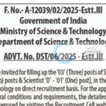 The Department of Science and Technology DST scientist job opportunities 2025