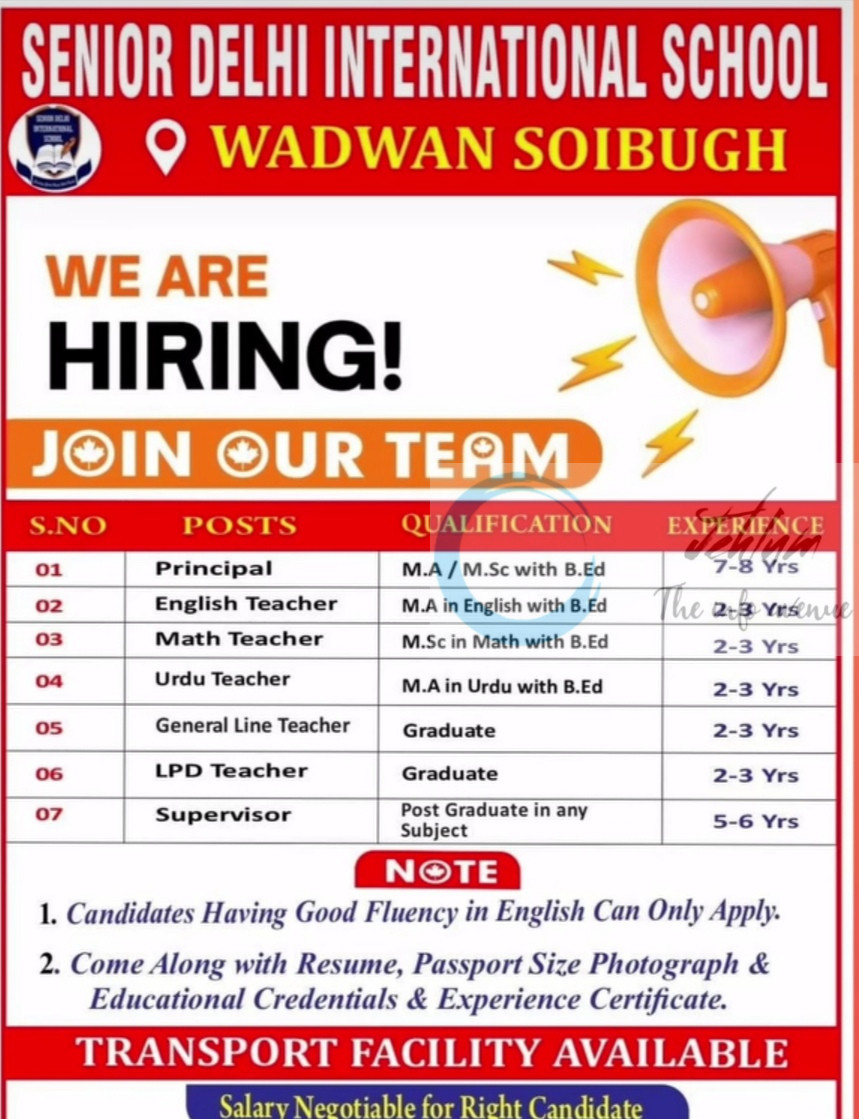 Senior Delhi International School SDIS Soibugh faculty job opportunities 2025