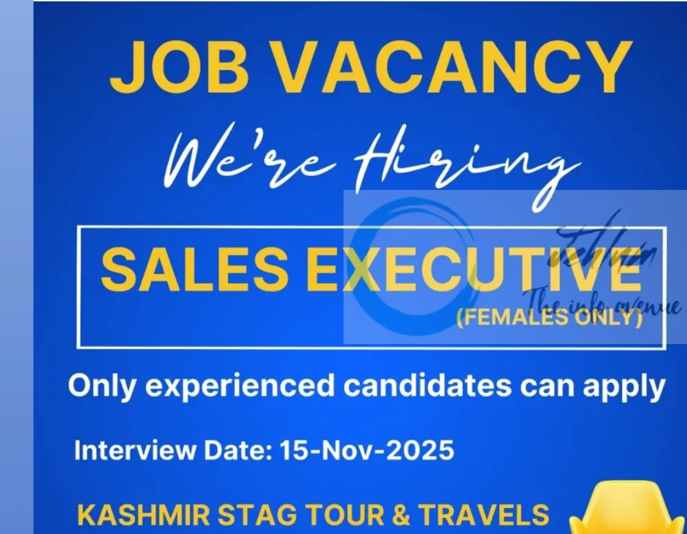 KASHMIR STAG TOUR AND TRAVELS KSTT SRINAGAR Sales Executive JOB OPPORTUNITIES 2025 1 KASHMIR STAG TOUR AND TRAVELS KSTT SRINAGAR Sales Executive JOB OPPORTUNITIES 2025