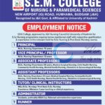 S E M College of Nursing and Paramedical Sciences budgam faculty job opportunities 2025
