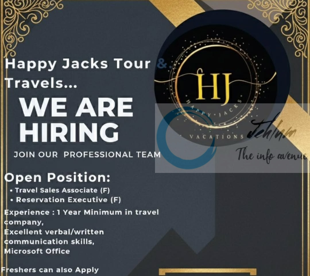 Happy Jacks Tour and Travels Srinagar Travel Sales Associate/ Reservation Executive Jobs Opportunities 2025