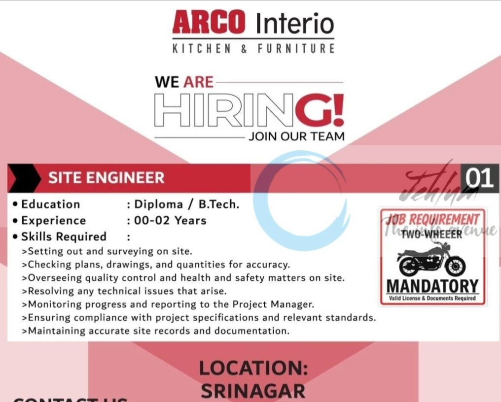 Arco Interio Srinagar Site Engineer Job Opportunity 2025