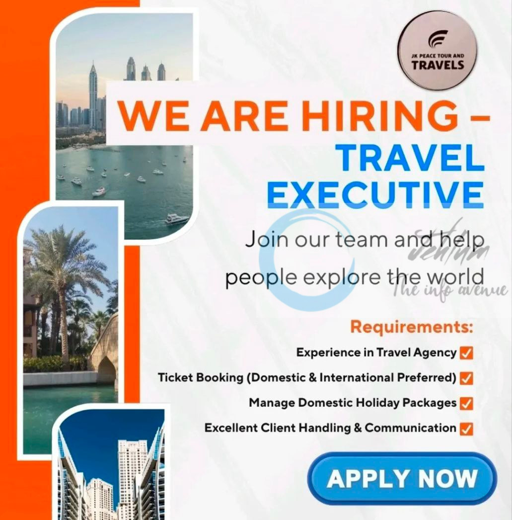 JK PEACE TOUR AND TRAVELS JKPTT SRINAGAR TRAVEL EXECUTIVE JOB OPPORTUNITIES 2025