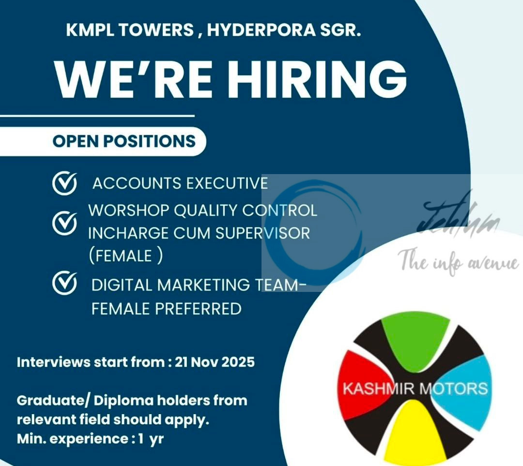 Kashmir Motors KM Srinagar job opportunities 2025 1 Kashmir Motors KM Srinagar job opportunities 2025