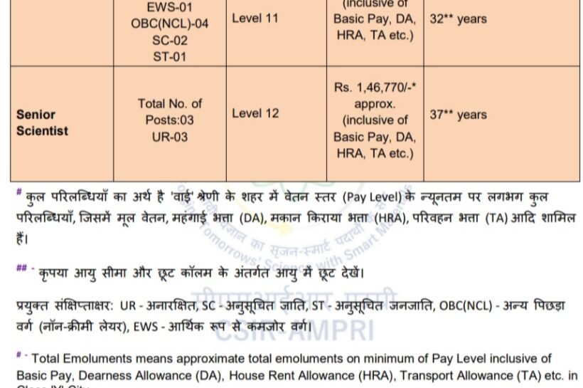 CSIR Advanced Materials and Processes Research Institute AMPRI Bhopal Scientist job opportunities notice RECT-03/2025