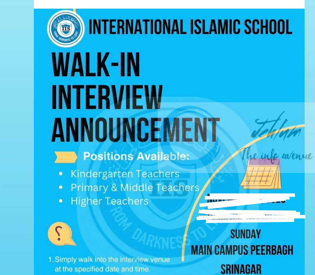 International Islamic School IIS Srinagar teacher job opportunities walk in 2025