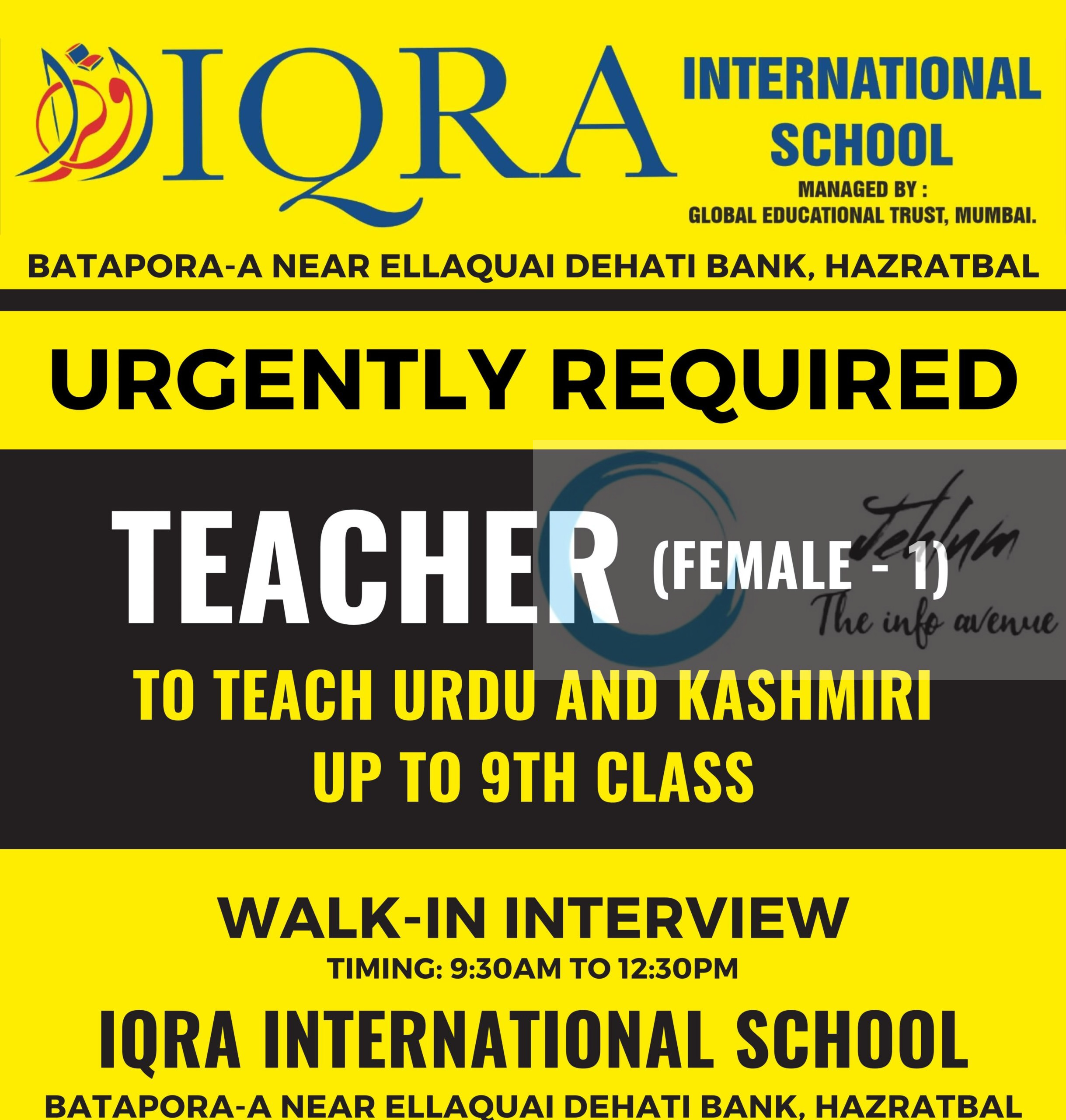 IQRA International School srinagar Teachers job opportunities 2025