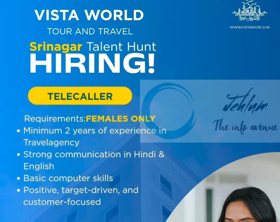 World Tour and Travel Srinagar Telecaller job opportunities 2025