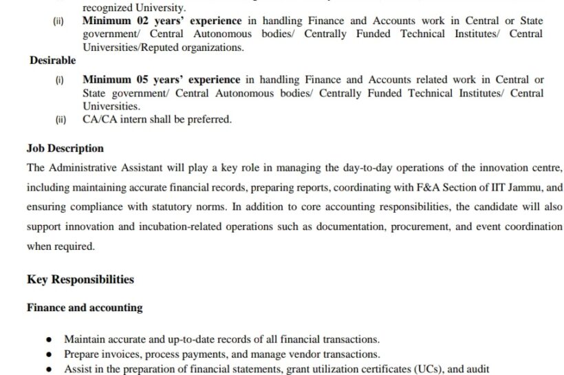 IIT Jammu outsource agency Administrative Assistant job opportunities 2025