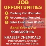 KHALEEF CHEMICALS SRINAGAR ACCOUNTANT/PACKING GIRL/SALES EXECUTIVES JOB OPPORTUNITIES 2025