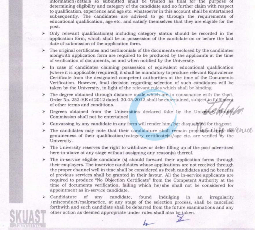 Sher-e-Kashmir University of Agricultural Sciences and Technology of Jammu SKUAST-J Assistant Director Resident Instructions job opportunities notice 20 Secy of 2025