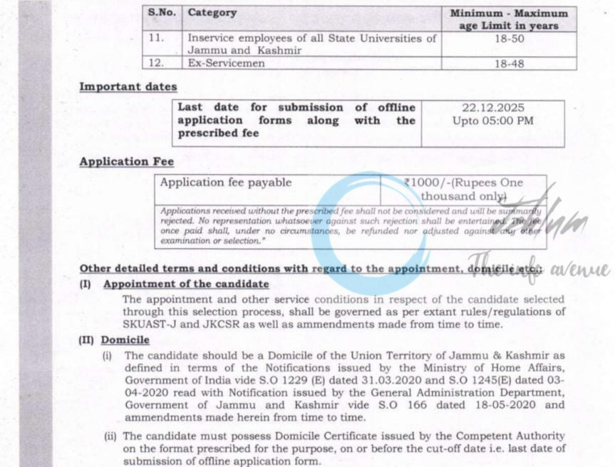 Sher-e-Kashmir University of Agricultural Sciences and Technology of Jammu SKUAST-J Assistant Director Resident Instructions job opportunities notice 20 Secy of 2025