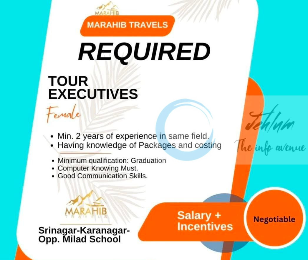 Marahib Travels MT Srinagar Tour Executives Job opportunities 2025