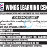 WINGS LEARNING CENTER WLC SRINAGAR RECEPTIONIST AND FACULTY JOB OPPORTUNITIES 2025