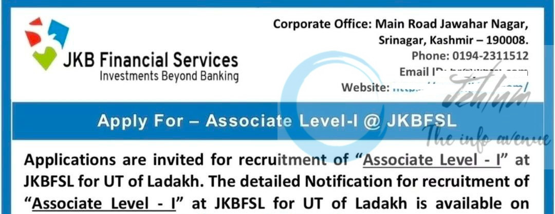 JKB Financial Services JKBFSL Ladakh Associate Level-I job opportunities notice JKBFSL/HR-Recruitment/2025-26/001