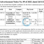 Kashmir University ku Controller of Examinations and Additional Controller of Examinations job opportunities notice 09 of 2025