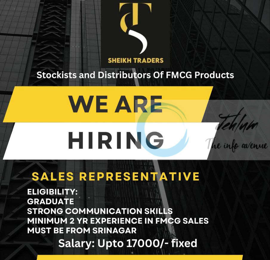 Sheikh Traders srinagar Sales Representative job Opportunities 2025