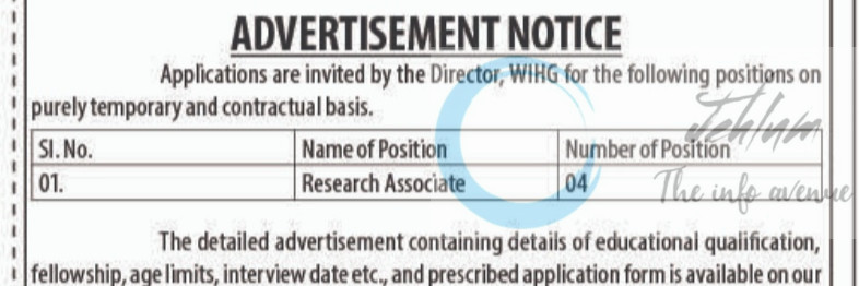 Wadia Institute of Himalayan Geology WIHG Dehradun Research Associate Job opportunities notice Institute Position/RA/2021/II/Estt 2025