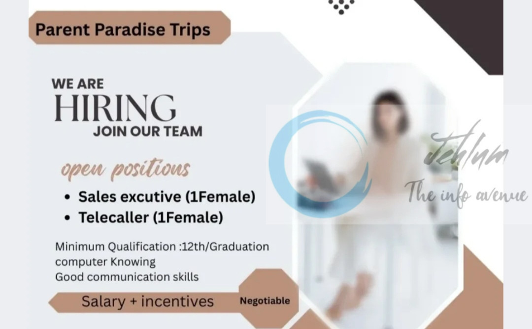 Parent Paradise Trips budgam Sales Executive/Telecaller Job opportunities 2025