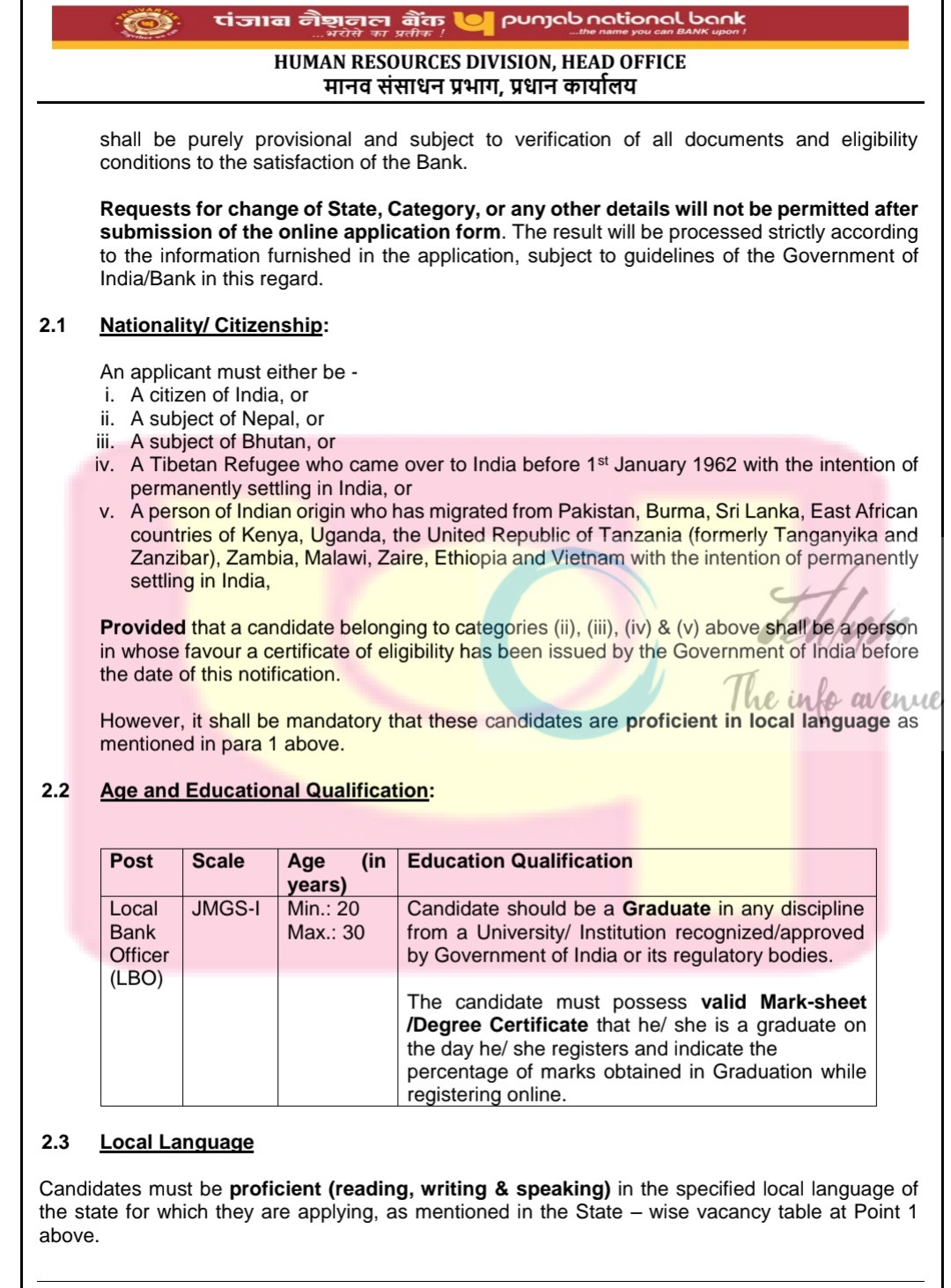 Punjab National Bank PNB Local Bank Officer LBO Vacancy Notification 2025