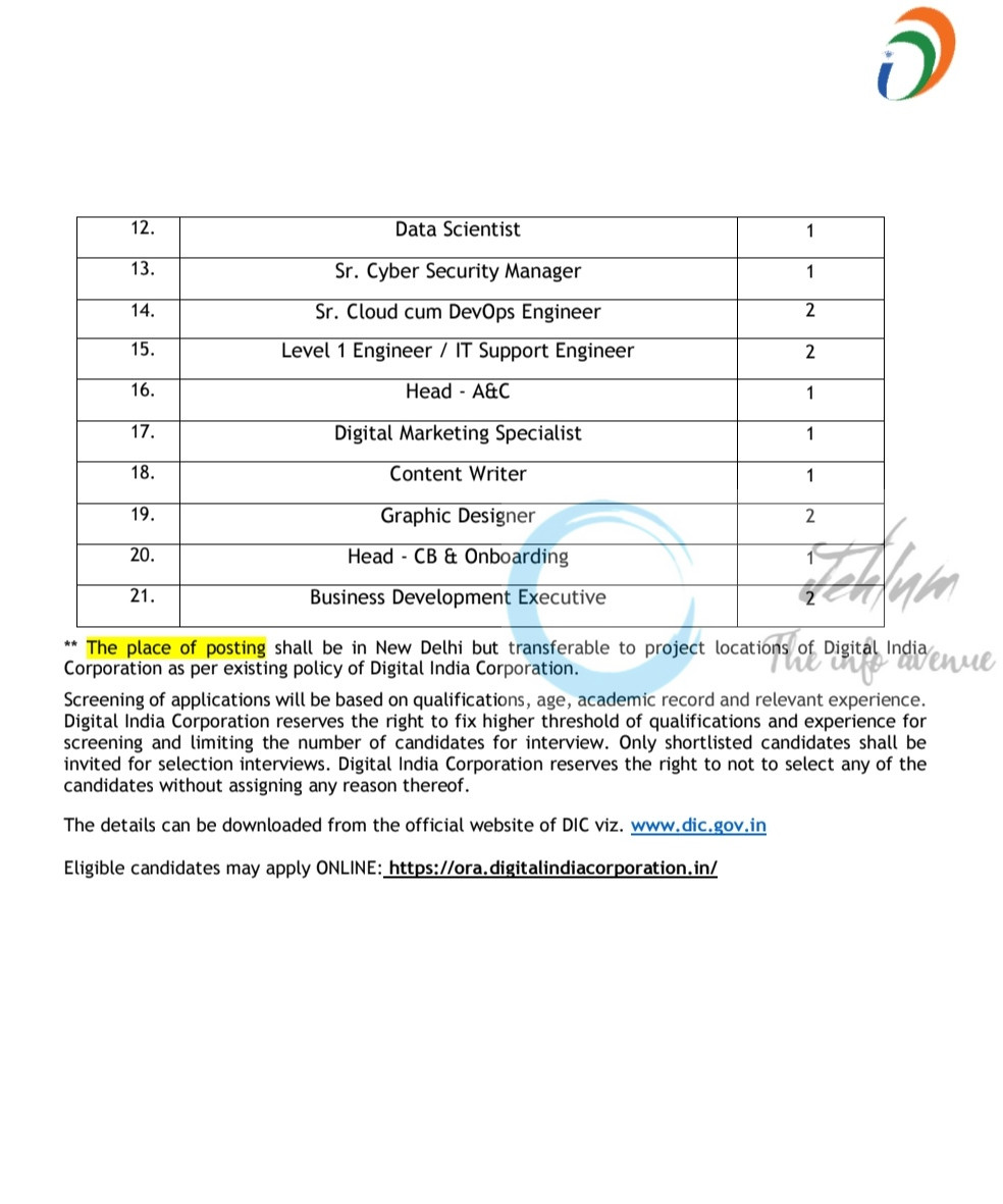 Digital India Corporation DIC MY Bharat 2.0 IT Jobs Recruitment Advertisement No DIC/MY Bharat/07/2025/11