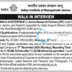 Indian Institute of Management IIM Jammu Junior Research Fellow JRF Opportunity 2025 Walk-In Interview