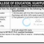 Vimal Muni College of Education Jammu Assistant Professor/ Librarian Jobs Opportunities Notice 2025