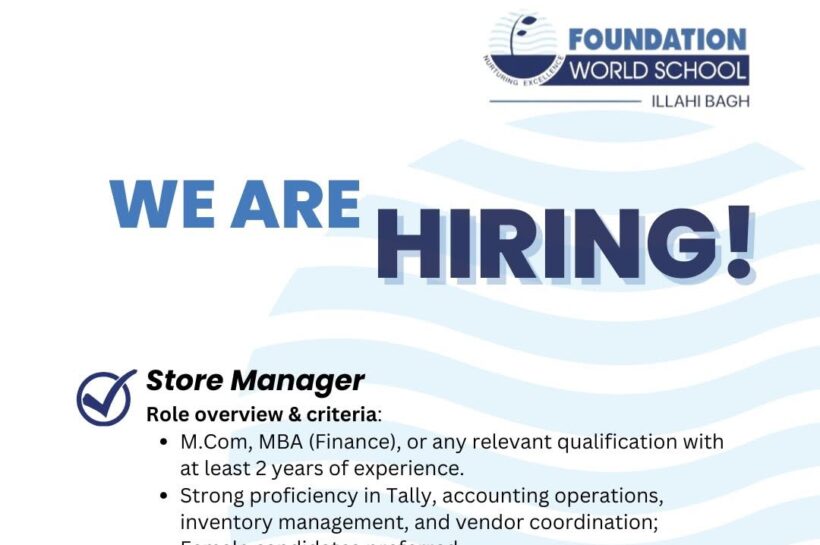 Foundation World School FWS srinagar Store Manager Job opportunities 2025