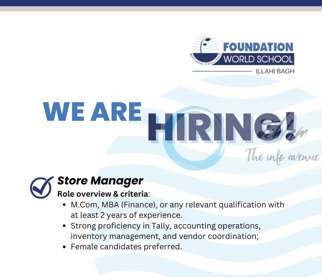 Foundation World School FWS srinagar Store Manager Job opportunities 2025