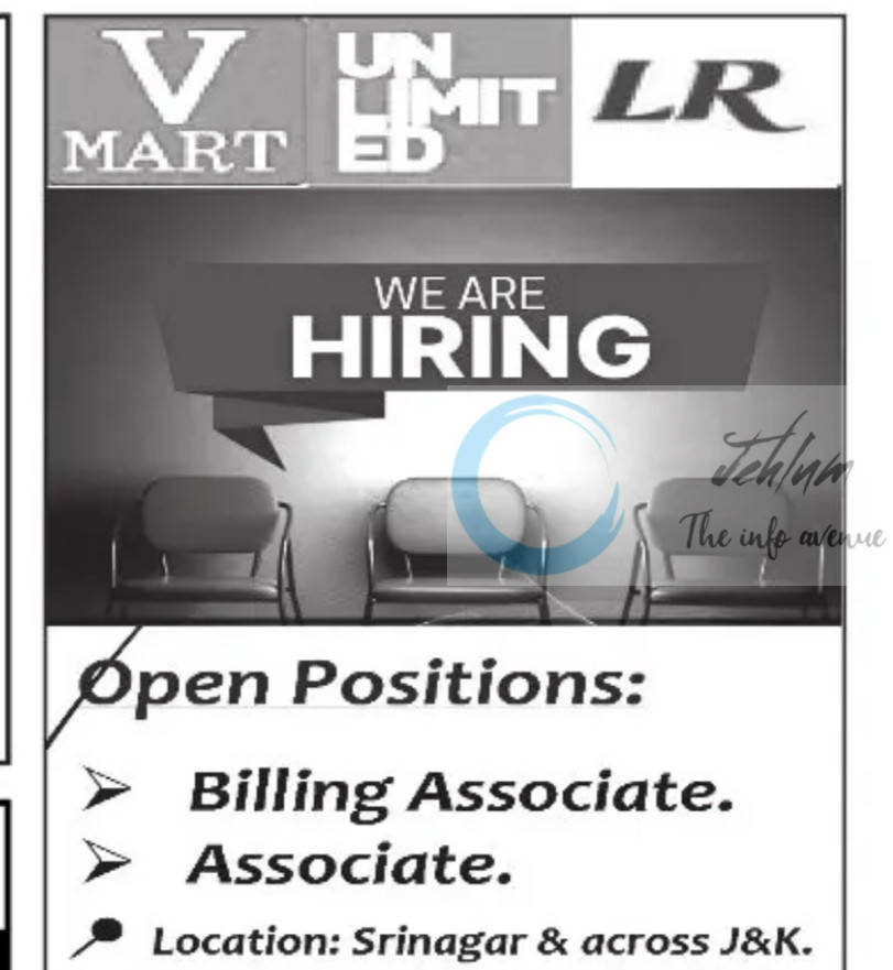 V MART UNLIMITED LR SRINAGAR BILLING ASSOCIATE JOB OPPORTUNITIES 2025