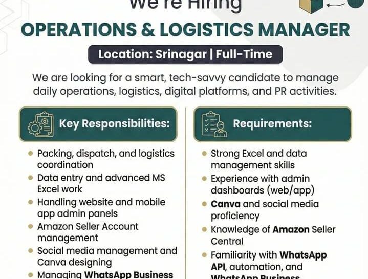 MedExamsPrep MEP srinagar Operations and Logistics Manager Job Opportunities 2025