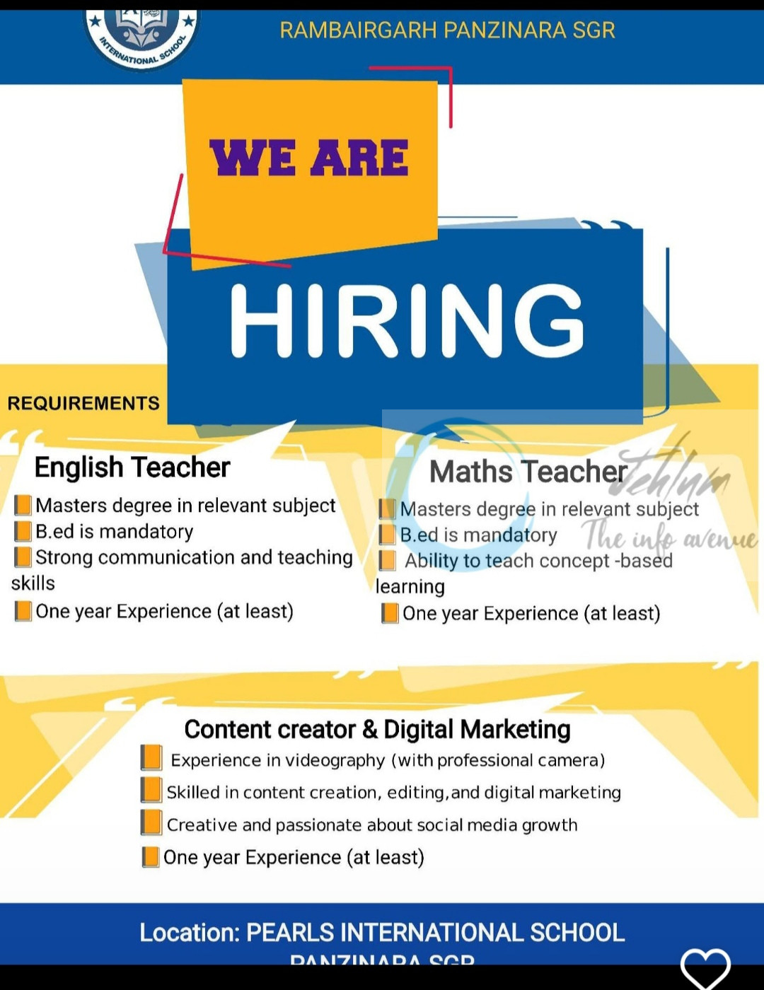 Pearls International School srinagar Teachers job opportunities 2025