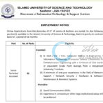 IUST Directorate of Information Technology and Support Services Junior Technical Assistant job opportunities notice IUST/DITSS/25/622