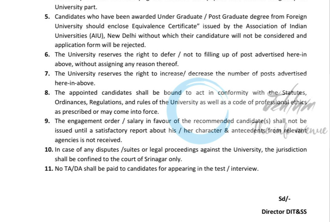 IUST Directorate of Information Technology and Support Services Junior Technical Assistant job opportunities notice IUST/DITSS/25/622