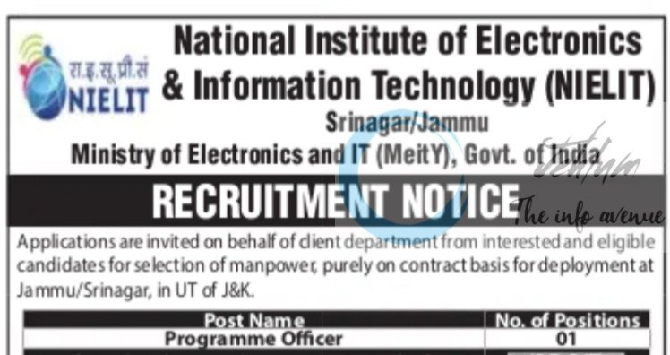 National Institute of Electronics and Information Technology NIELIT Srinagar/Jammu Programme Officer job opportunities notice 07/01/08/NIELIT/S/J/R/02 2025