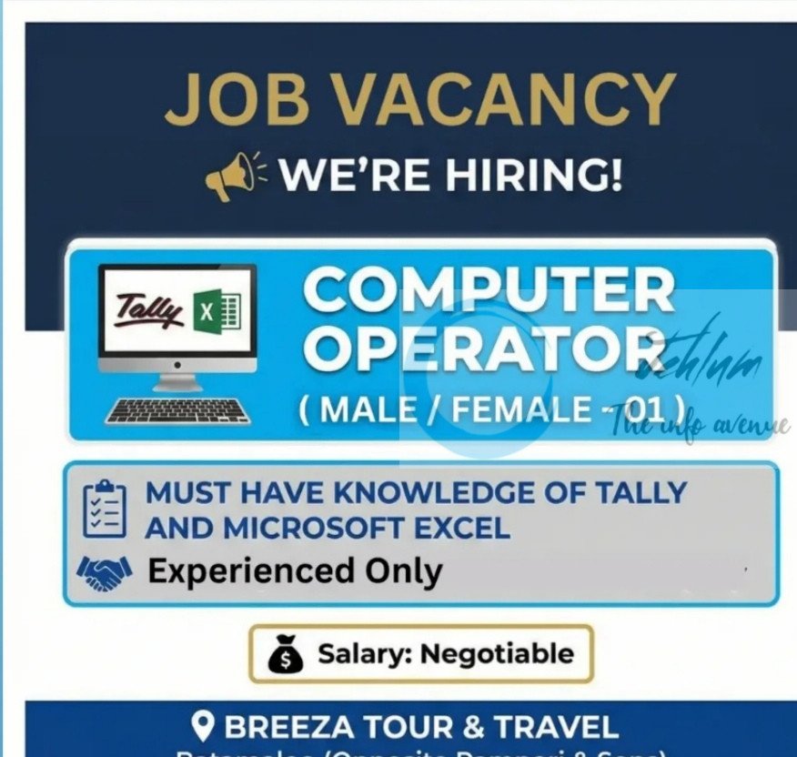 Breeza Tour and Travel Batamaloo Computer Operator Job opportunities 2025