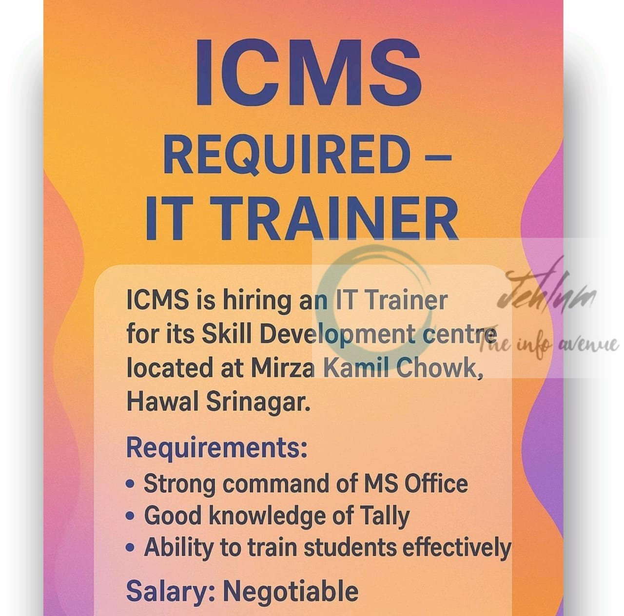 The Institute of Computer Management Science and Technical Education ICMS srinagar IT Trainer job opportunities 2025