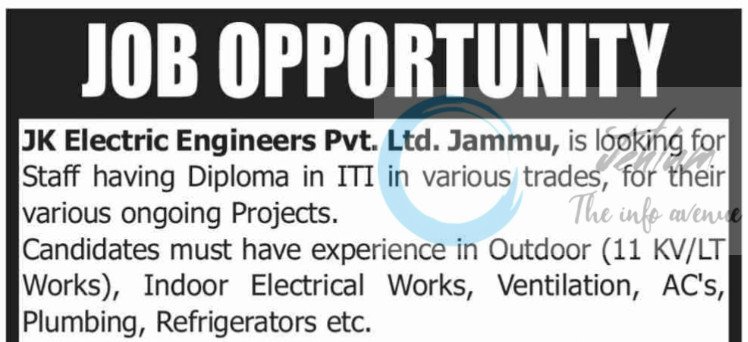 JK Electric Engineers Pvt Ltd JKEEPL Jammu Staff Recruitment Jobs 2025