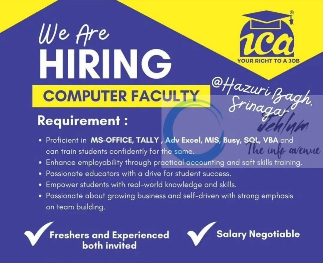 ICA Group Srinagar Computer Faculty Job Opportunities 2025