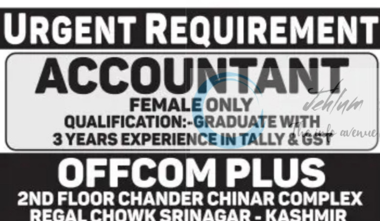 Offcom Plus Srinagar Accountant job opportunities 2025